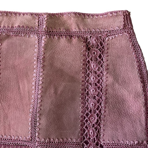 IDI Light Pink Y2K Suede Crochet Patchwork Mini Skirt Medium - Picture 2 of 4